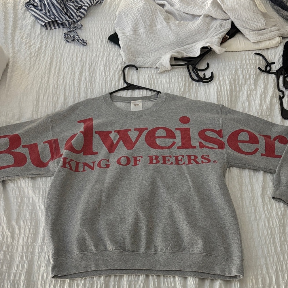 Budweiser Women's Crewneck Sweater in Gray and Red